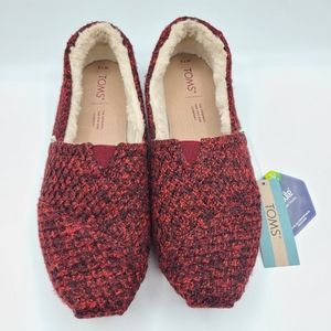 New - Toms Alpargata Red Heathered Sweater Knit/Faux Fur Lined Slip-On, Size 7.5
